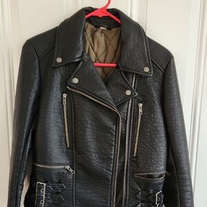 Free People Black Feux Leather Moto Jacket with Asymmetrical Zipper